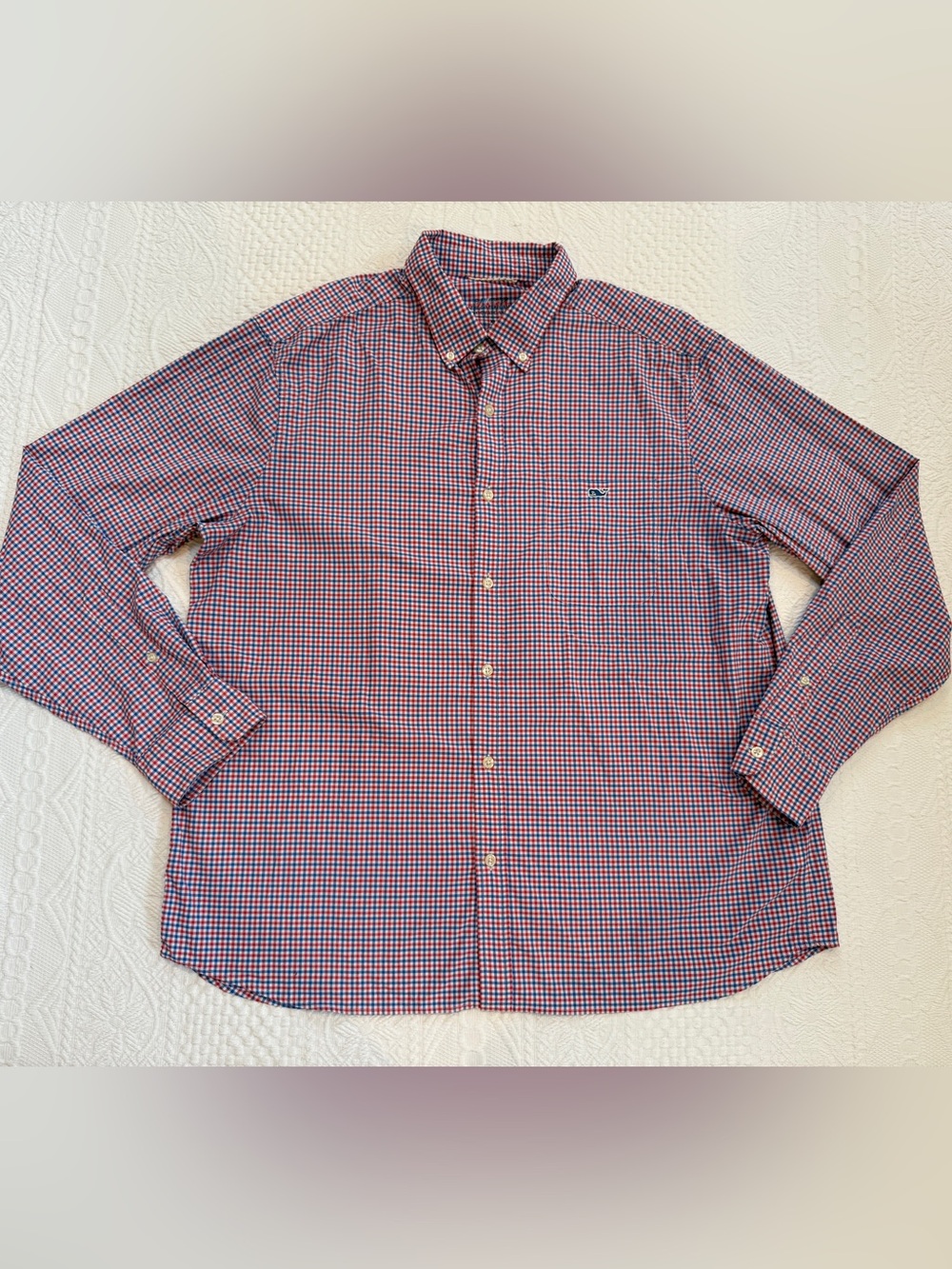 Vineyard Vines On The Go Perfomance Button Up Collared Shirt Red Blue Plaid XL